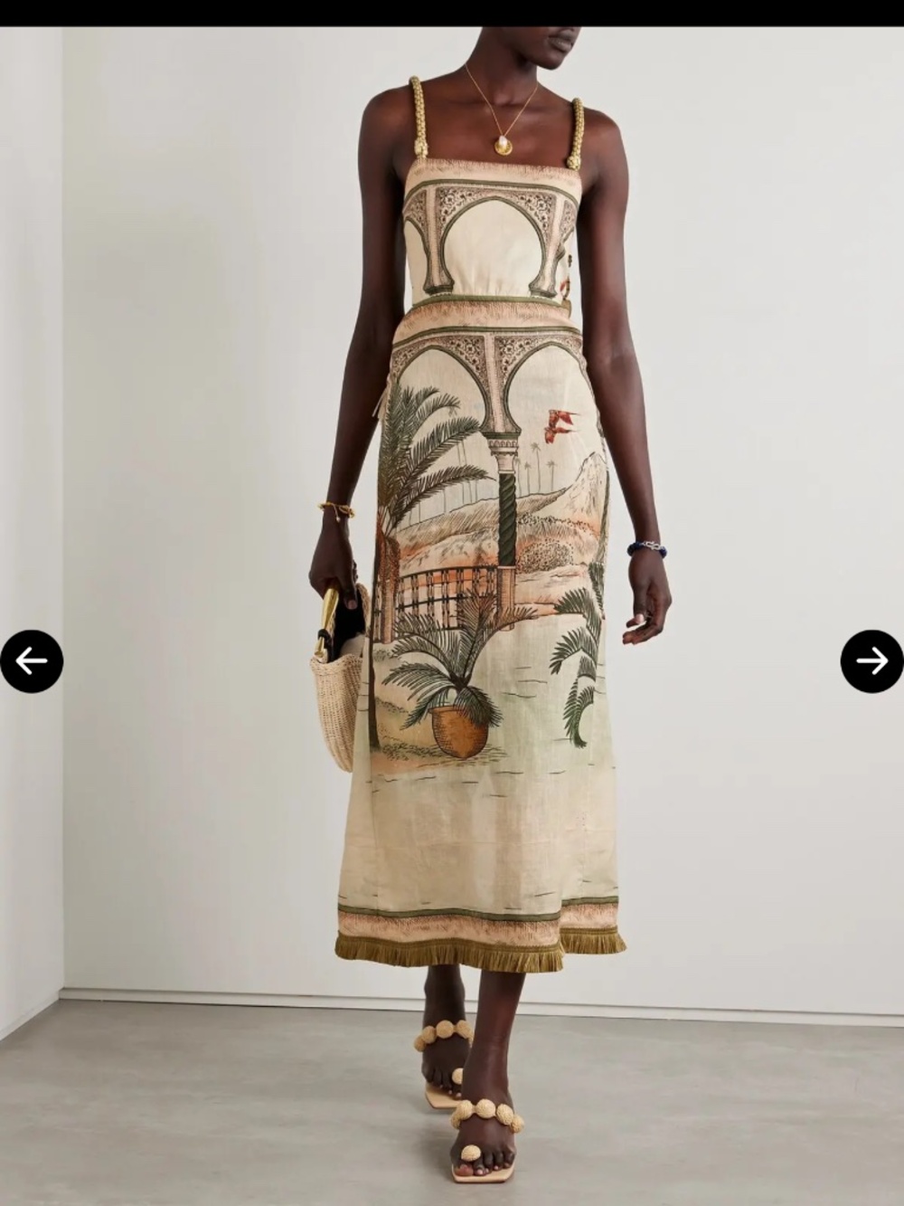 Johanna Ortiz Cartagening Linen Midi Dress Scenic Print Size 6 NWT Resort - Picture 7 of 10